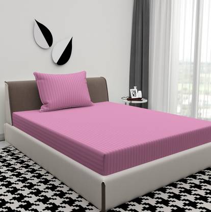 BROMWICK Microfiber Single Flat 300 TC Striped Bedsheet