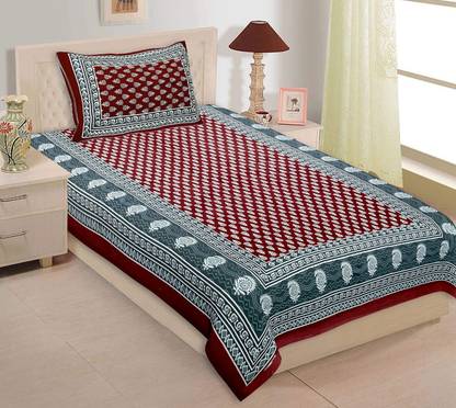 VNV Creation Cotton Single Flat 180 TC Jaipuri Prints Bedsheet