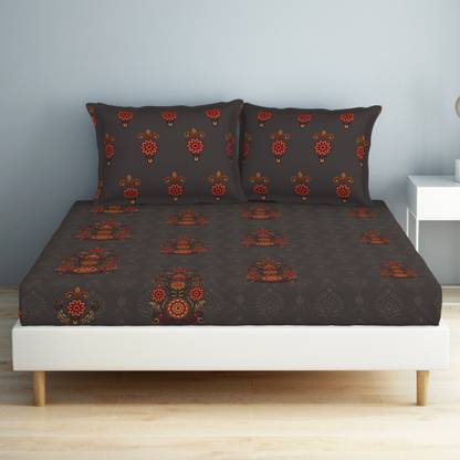 SPACES 132 TC Cotton Double Geometric Flat Bedsheet