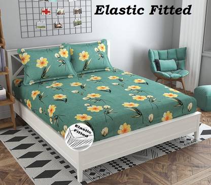WELLNEST 300 TC Cotton Double Abstract Fitted (Elastic) Bedsheet