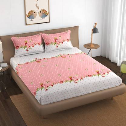 Fashancy 300 TC Cotton Queen Geometric Fitted (Elastic) Bedsheet