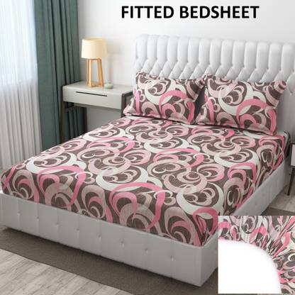 BM Decor 200 TC Cotton King Self Design Fitted (Elastic) Bedsheet