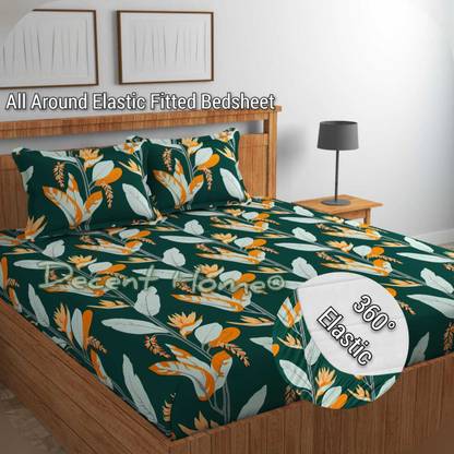 Decent Home 240 TC Cotton King Floral Fitted (Elastic) Bedsheet