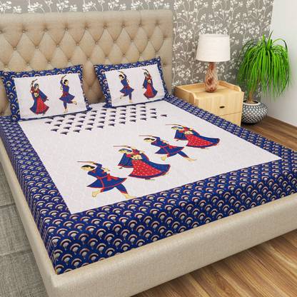 Flipkart SmartBuy 104 TC Cotton Double Jaipuri Prints Flat Bedsheet