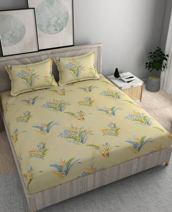 Flipkart SmartBuy 152 TC Microfiber King Floral Fitted (Elastic) Bedsheet