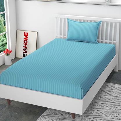 EVAHOME Cotton Single Flat 300 TC Striped Bedsheet