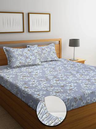YUTERA Cotton King Fitted (Elastic) 310 TC Floral Bedsheet