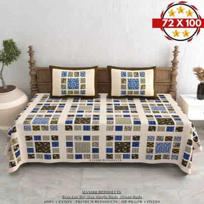 HANSHI Cotton Single Flat 260 TC Jaipuri Prints Bedsheet