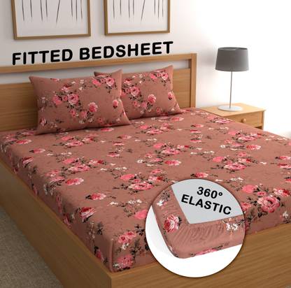 CG Homes Cotton Double Fitted (Elastic) 180 TC Printed Bedsheet