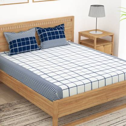 Story@home 152 TC Cotton Double Checkered Flat Bedsheet