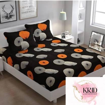 KRJD Microfiber Double Fitted (Elastic) 182 TC Striped Bedsheet