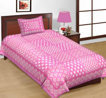 Pink City 144 TC Cotton Single Jaipuri Prints Flat Bedsheet