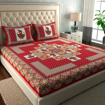 BharatLinen Polyester Double Flat 6 TC Printed Bedsheet