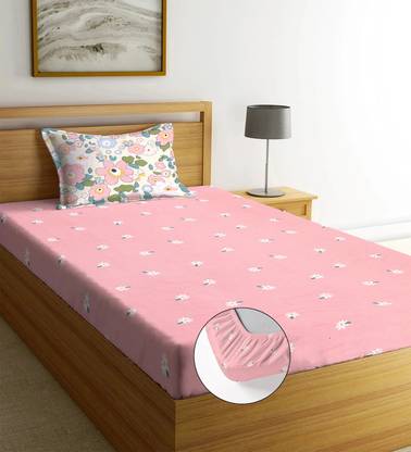 Moonroof 244 TC Cotton Single Printed Fitted (Elastic) Bedsheet