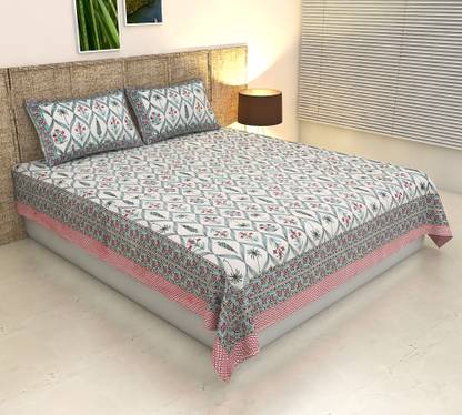 Marusthali Handicrafts Cotton Double Flat 400 TC Floral Bedsheet