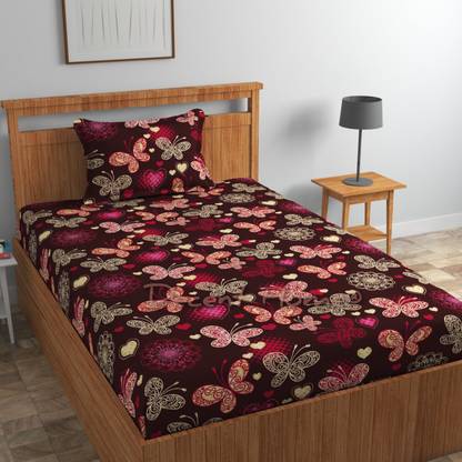 Decent Home 240 TC Cotton Single Floral Fitted (Elastic) Bedsheet
