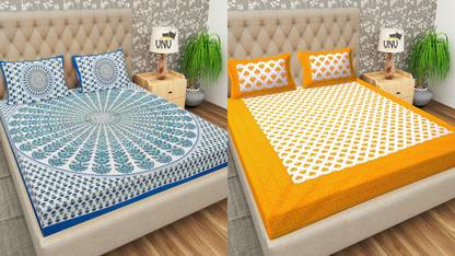 VNV Creation Cotton Double Flat 144 TC Jaipuri Prints Bedsheet