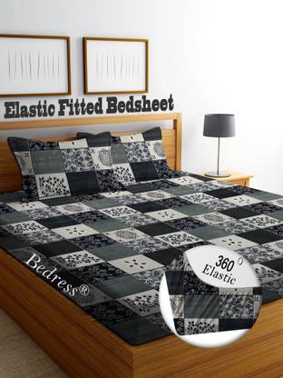 Bedress Cotton King Fitted (Elastic) 300 TC Striped Bedsheet