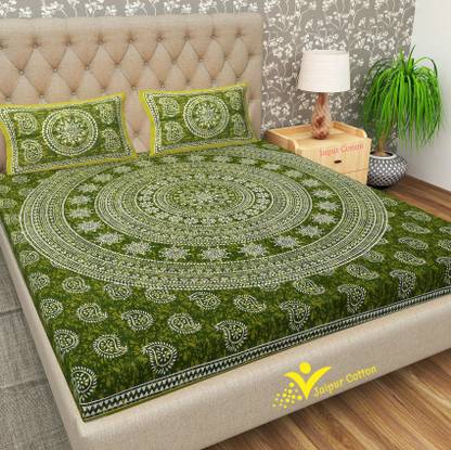 Jensid 144 TC Cotton Double Jaipuri Prints Flat Bedsheet