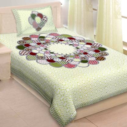 Leo Creation 144 TC Cotton Single Jaipuri Prints Flat Bedsheet