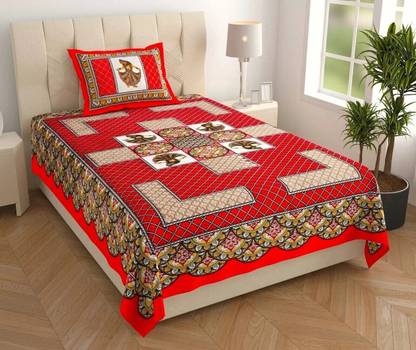 Leo Creation Cotton Single Flat 144 TC Jaipuri Prints Bedsheet
