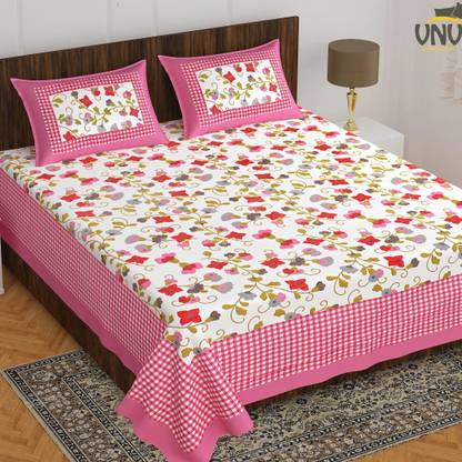 VNV Creation 144 TC Cotton Double Jaipuri Prints Flat Bedsheet