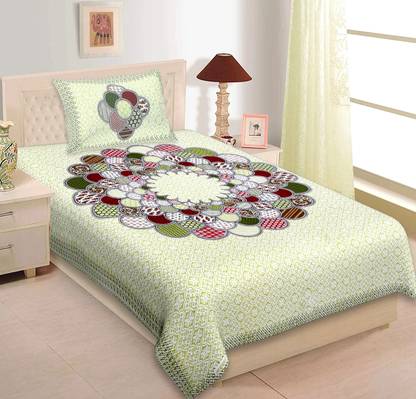 Leo Creation Cotton Single Flat 144 TC Jaipuri Prints Bedsheet