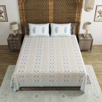 Blocks Of India 200 TC Cotton Double Printed Flat Bedsheet