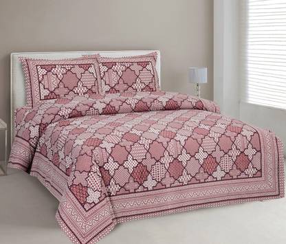 CLOTHOLOGY 240 TC Cotton King Jaipuri Prints Flat Bedsheet