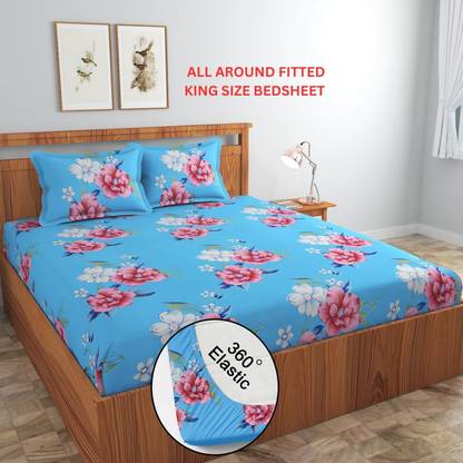 AMEYAA Cotton King Fitted (Elastic) 320 TC Printed Bedsheet