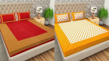 VNV Creation Cotton Double Flat 144 TC Jaipuri Prints Bedsheet