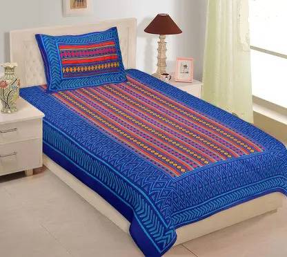 HOMEQUIPO 144 TC Cotton Single Printed Flat Bedsheet