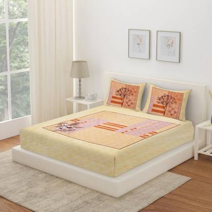Flipkart SmartBuy 144 TC Cotton Double Printed Fitted (Elastic) Bedsheet