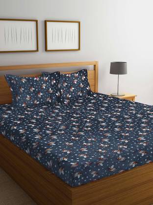 Klotthe Woolen Double Fitted (Elastic) 210 TC Printed Bedsheet