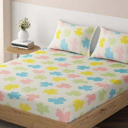 HOKiPO 220 TC Microfiber Single Floral Fitted (Elastic) Bedsheet