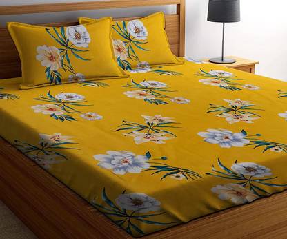 PHOUR HUB Microfiber Double Flat 200 TC Floral Bedsheet