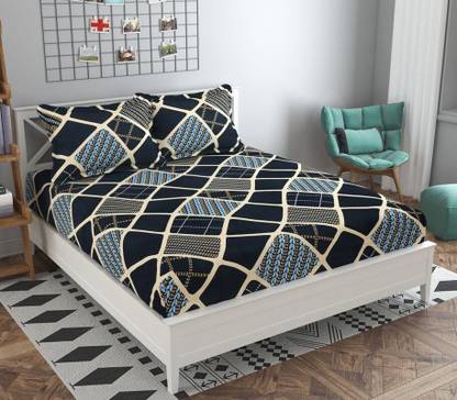 Flipkart SmartBuy 310 TC Microfiber Double Abstract Fitted (Elastic) Bedsheet