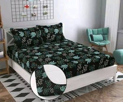 4STRON Cotton Double Fitted (Elastic) 350 TC Abstract Bedsheet