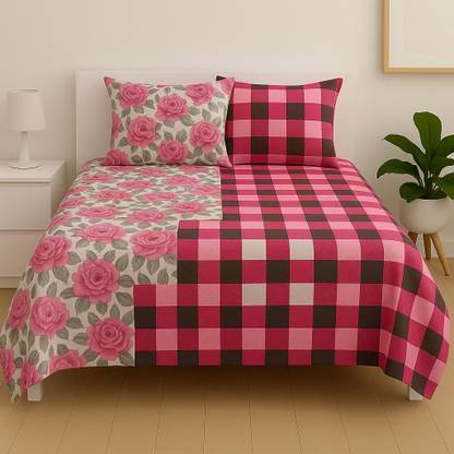 PRM TRADING 1 TC Cotton Blend Double Checkered Flat Bedsheet