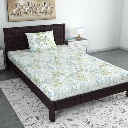 Divine Casa 144 TC Cotton Single Floral Flat Bedsheet