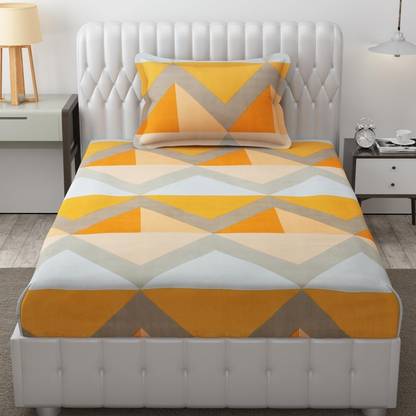 CLOVIS KRAFTS 240 TC Microfiber Single Floral Fitted (Elastic) Bedsheet (Pack of 1, YELLOW ZIGZAG)