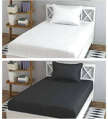 BLENZZA DECO 210 TC Cotton Single Striped Flat Bedsheet