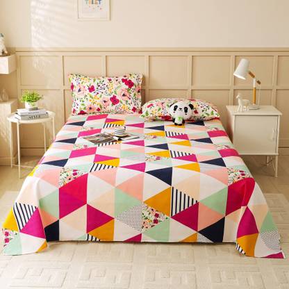 Story@home Microfiber Double Flat 180 TC Printed Bedsheet