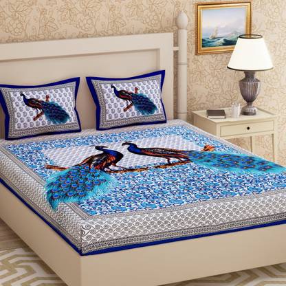 Poorak 104 TC Cotton Double Printed Flat Bedsheet
