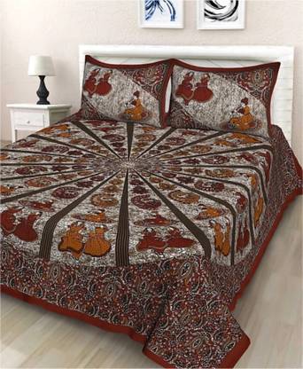 tripati sanganeri prints 104 TC Cotton Double Jaipuri Prints Flat Bedsheet
