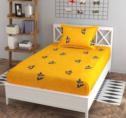 BLUEDOT 160 TC Microfiber Single Floral Fitted (Elastic) Bedsheet