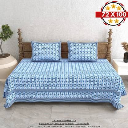 HANSHI Cotton Single Flat 260 TC Jaipuri Prints Bedsheet