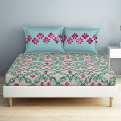 SPACES 132 TC Cotton Double Geometric Flat Bedsheet