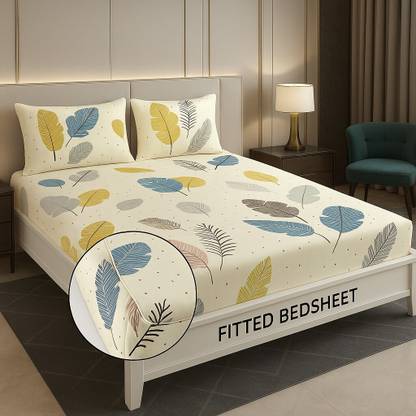 Shivi Creation 170 TC Cotton King Printed Fitted (Elastic) Bedsheet