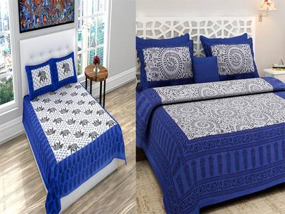 150 TC Cotton Double Jaipuri Prints Bedsheet